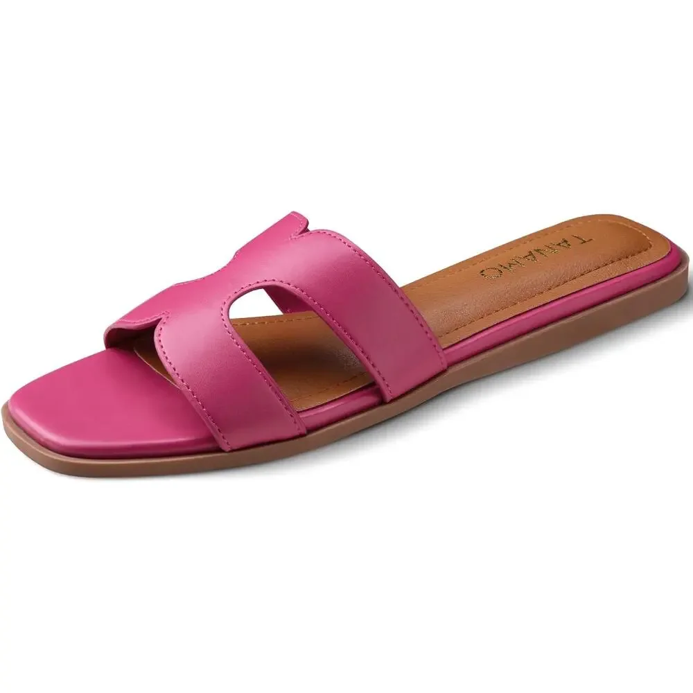 Tanamo Women's Sandals Girls Slides Narrow Dressy Flat Square Open Toe Pink SZ 7 - Picture 1 of 6